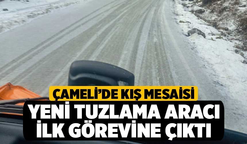 Çameli’de Kış Mesaisi, Yeni Tuzlama Aracı İlk Görevine Çıktı