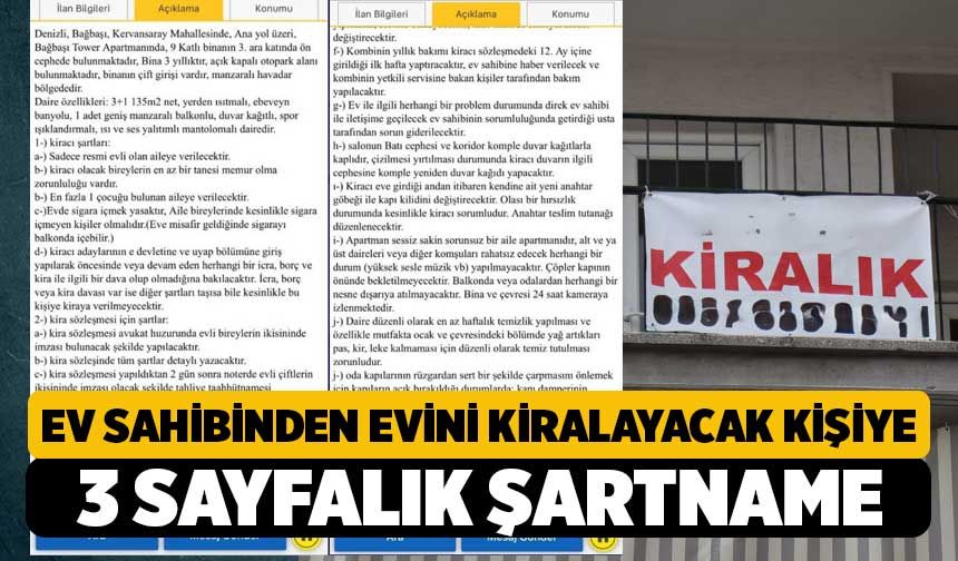 Evini Kiralamak İsteyene 3 Sayfalık Kriter Koyan Ev Sahibi Gündem Oldu