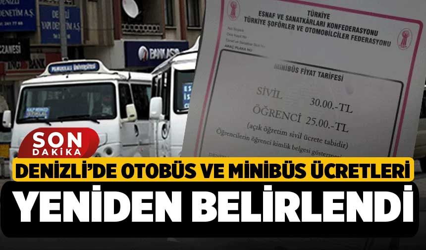 Denizli’de Otobüs ve Minibüs Ücretleri Yeniden Belirlendi