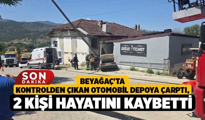 Beyağaç'ta Kontrolden Çıkan Otomobil Depoya Çarptı, 2 Kişi Hayatını Kaybetti