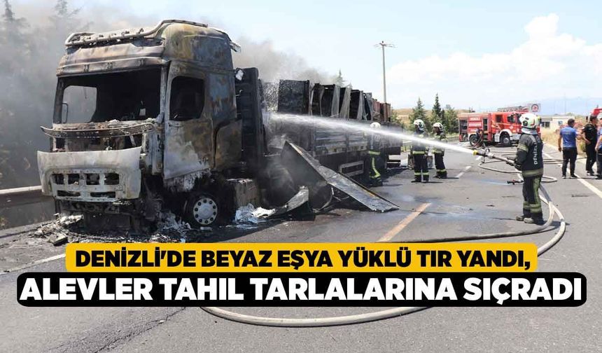 Denizli'de Beyaz Eşya Yüklü Tır Yandı, Alevler Tahıl Tarlalarına Sıçradı