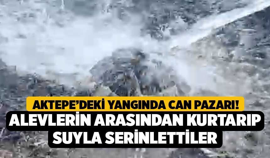 Aktepe’deki Yangında Can Pazarı! Alevlerin Arasından Kurtarıp Suyla Serinlettiler