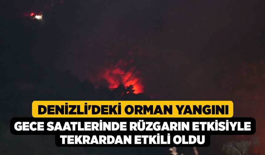 Denizli'deki orman yangını gece saatlerinde rüzgarın etkisiyle tekrardan etkili oldu