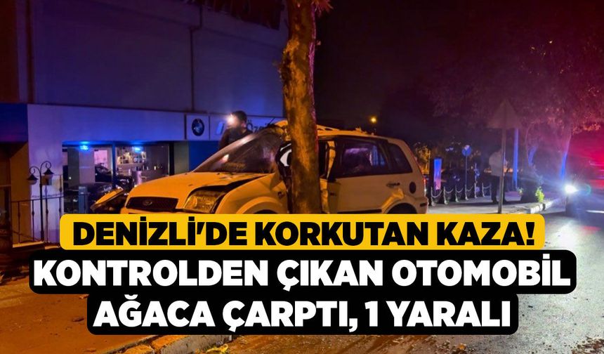 Denizli'de Korkutan Kaza! Kontrolden Çıkan Otomobil Ağaca Çarptı, 1 Yaralı