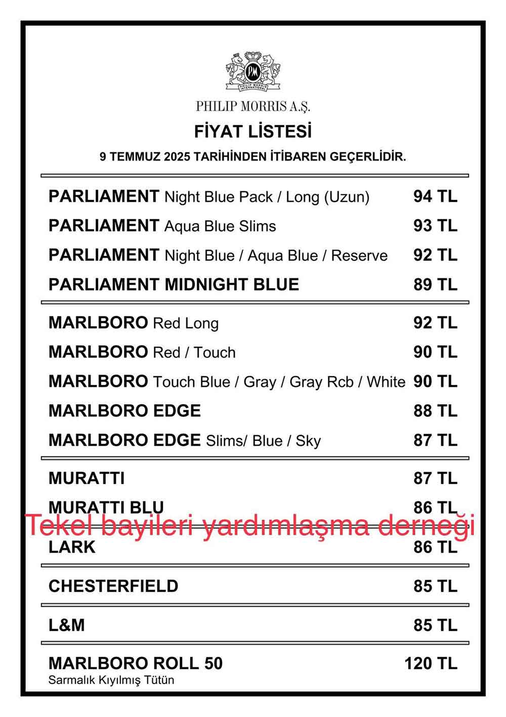 Bugunden Itibaren Gecerli Olmak Uzere Bir Sigara Grubuna Zam Geldi