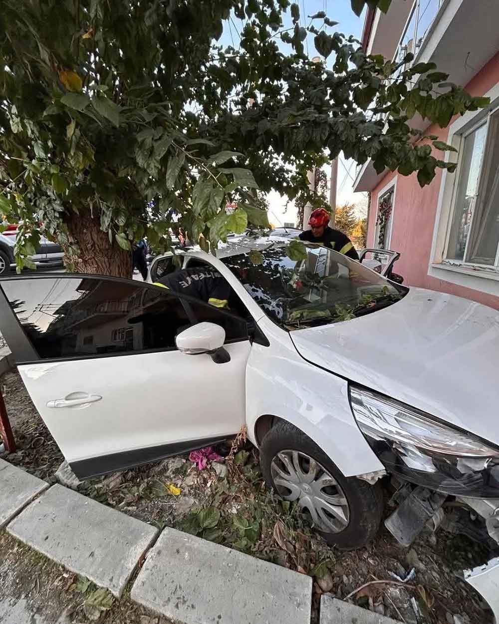 Denizlide Yoldan Cikan Otomobil Once Agaca Sonra Eve Carpti 1