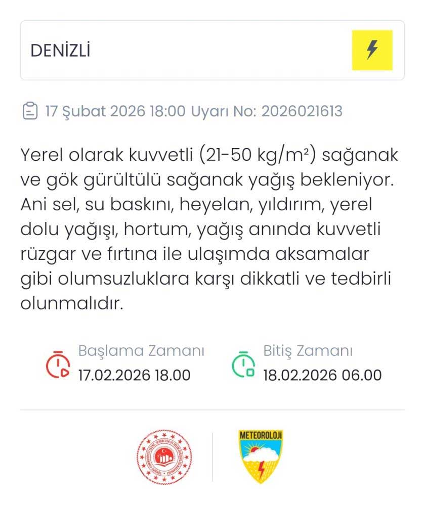 Denizli Icin Saganak Ve Gok Gurultulu Yagis Uyarisi 1