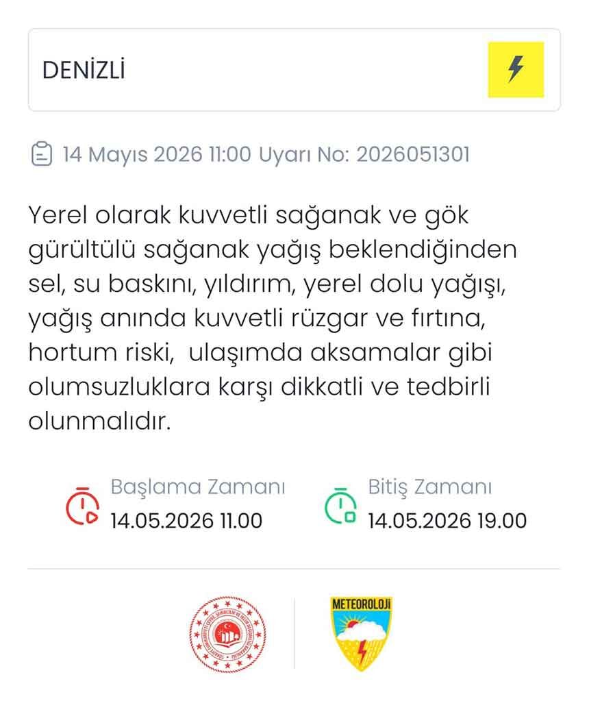 Denizli Icin Siddetli Yagis Ve Firtina Uyarisi Yapildi