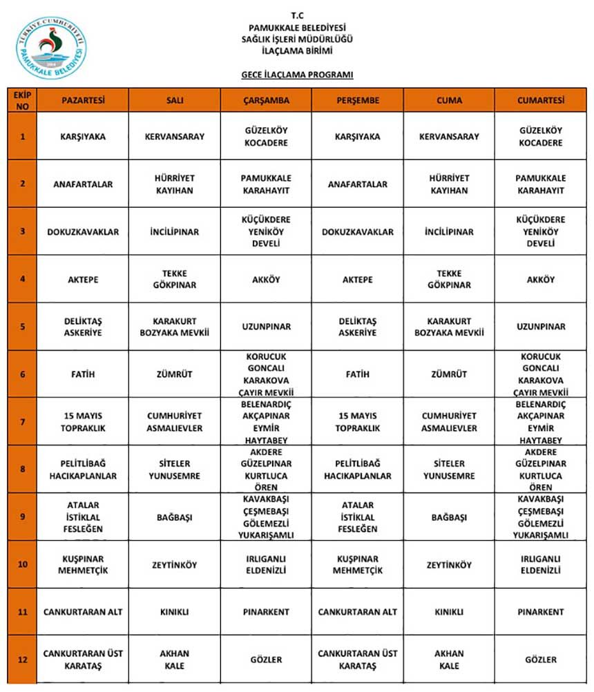 Denizli Pamukkalede 61 Mahallede Gece Ilaclama Basladi