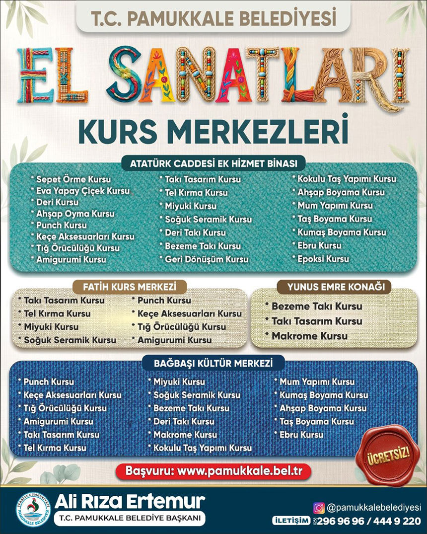 Pamukkale Belediyesi Ucretsiz El Sanatlari Kurslari Basliyor 2