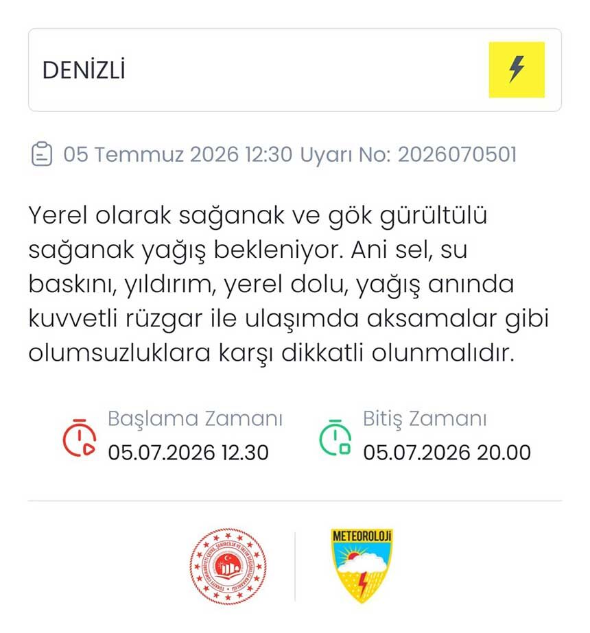 Denizli Icin Kuvvetli Yagis Ve Sel Uyarisi 1