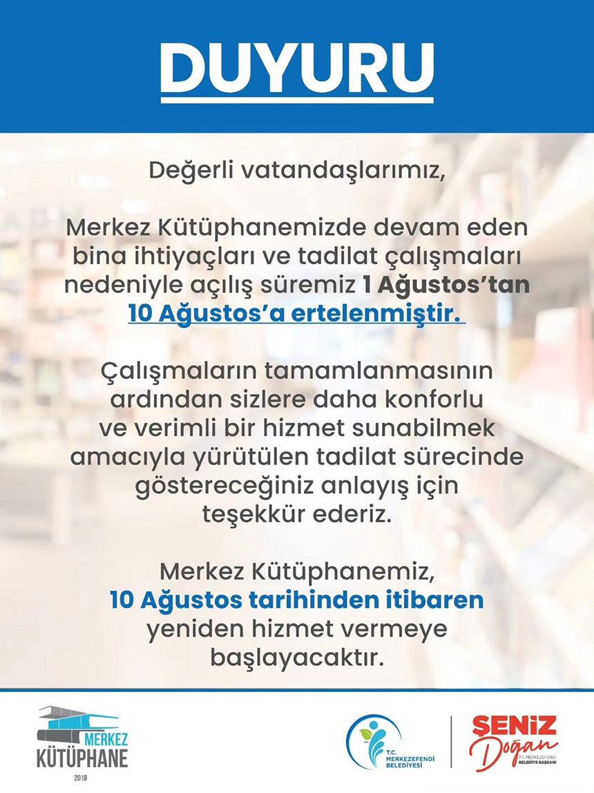 Merkez Kutuphanesinin Acilis Tarihi Ertelendi