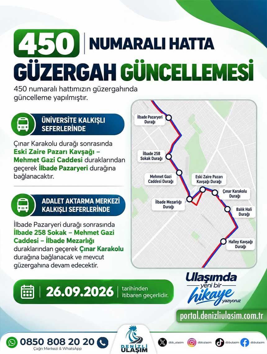 Denizlide 450 Numarali Hatti Kullananlar Dikkat Guzergahta Onemli Guncelleme 1